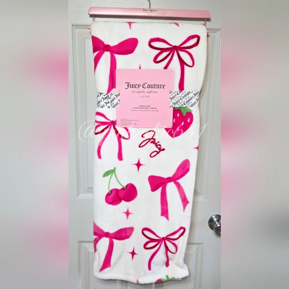 Juicy Couture Pink Bows Cherries Strawberry Plush Valentine's Day Throw Blanket